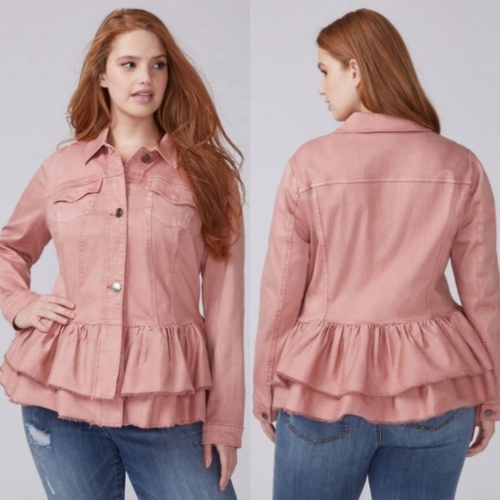 Lane Bryant Dusty Rose Peplum Denim Jacket